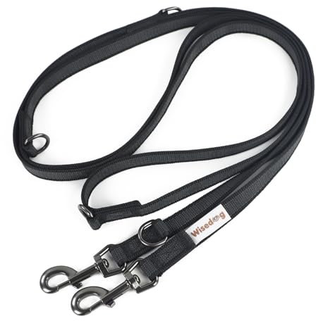 Wisedog 3m Schwarz doppelendige gummierte Hundeleine Leichtgewichtige Hands Free Leine für Hund rutschfeste Hands Free Hundeleine Fit für Spaziergänge Laufen Camping