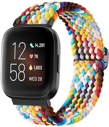 Oielai Geflochtenes Schlaufenarmband, kompatibel mit Fitbit Versa 2 Armband/Fitbit Versa Armband, Elastisches Sportarmband für Fitbit Versa 2 / Versa/Versa Lite für Damen und Herren, Buntes