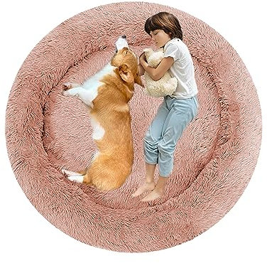 XIEMINLE Rundes Hundebett Hundesofa, Hundebett Mittelgroße Hunde, Orthopädisches Hundebett Welpen Kissen, Donut Haustierbett für Hund, Katzenbett Hundekorb Waschbar, Flauschiges Katzenbett(Ø110cm)
