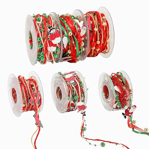 3 Rollen Weihnachten Band Dekoration, 5m Weihnachten Girlande mit Weihnachtsmann Schneemann Weihnachtstruck Weihnachtsbaumband Dekoration für DIY-Kunsthandwerk Kranz Geschenkverpackung