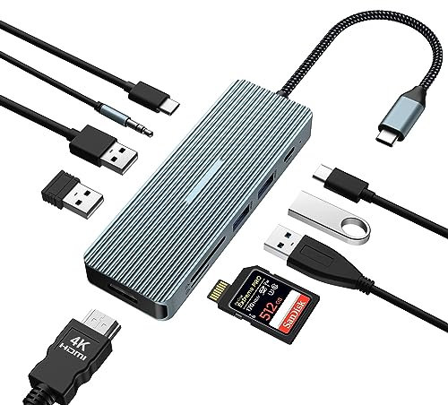 Tymyp 10 in 1 USB C Hub, Adapter with 4K HDMI, 2 x USB 3.0, USB-C 3.0, 2 x USB 2.0, 100W PD, SD/TF Card Reader, 3.5mm Audio, Dock for Laptops, iPad