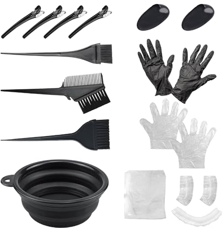 MEMOFYND Kit de Peluquería de 14 Piezas, Herramientas para Teñir el Cabello, Accesorios Plegables con Cepillo