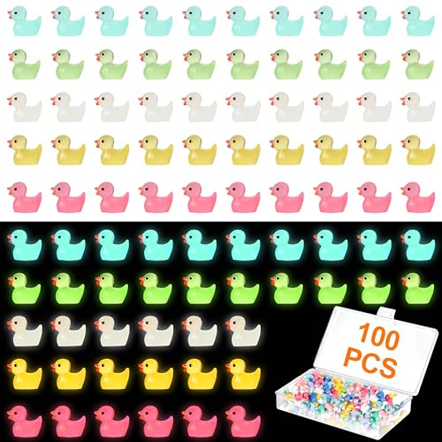 Ormromra 100 Stück Mini Harz Enten, Leuchtende Harzenten, DIY Winzige Enten, Kleine Enten zum Basteln, Winzige Enten Miniaturfiguren für Aquarium, Dekorationen, Puppenhaus, Handwerk