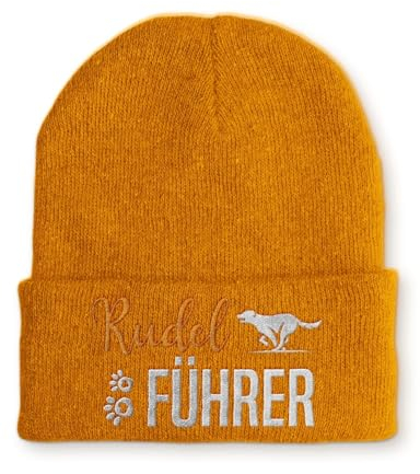 Strickmütze Rudelführer Mütze Wintermütze lustige Beanie mit Stick, Farbe: Mustard