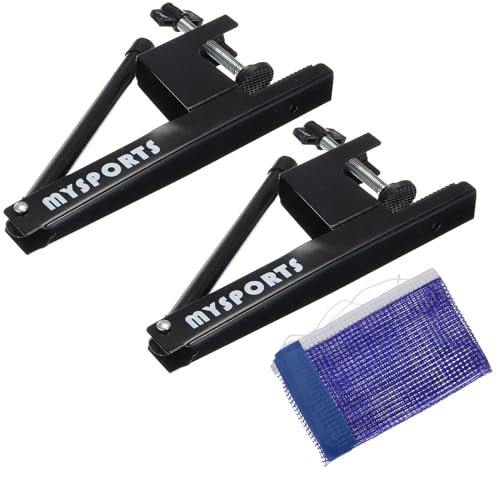 PATIKIL 6 Pieds Pliable Table Tennis Filet et Poteau Ensemble, Portable Ping-Pong Maille Filet Réglable Afficher vers 1,77-Pouce pour Entraînement Compétition, Noir Bleu