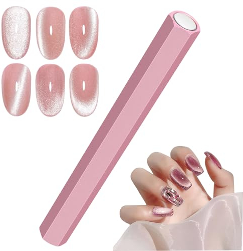 Cat Eye Magnet Gel Nail Polish Wand - Double-Ended Strong Magnetic Nails Polish Wand for DIY Manicure (Pink)
