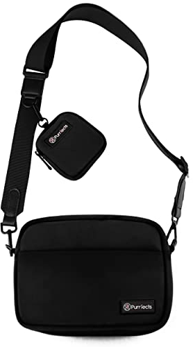 Purrfects Dog Walking Bag Includes Mini Dog Treat Pouch (Black) - Crossbody Strap, Detachable Treat and Poop Bag Dispenser with Easy Clip-On Poop Bag Roll Dispenser, Durable Treat Pouch for Dog