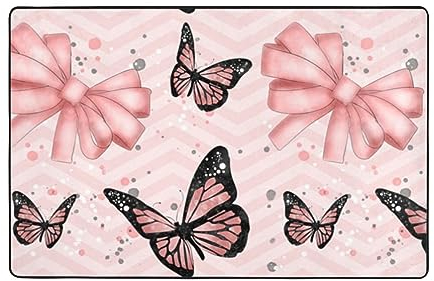AUBKFELD Moderner Teppich, Schmetterling, Rosa, bedruckt, 150 x 100 cm, Flanell, rutschfest, für Schlafzimmer, Wohnzimmer