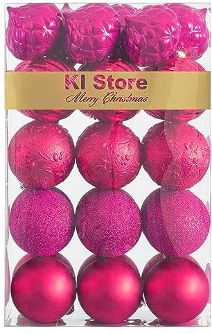 KI Store Hot Pink Christmas Baubles 30pcs 60mm Shatterproof Christmas Tree Decoration Ornaments