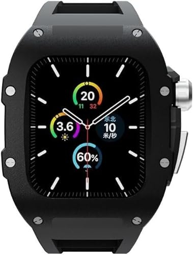 EKINS Uhrengehäuse aus Aluminiumlegierung, für Apple Watch 45 mm, 44 mm, Metall-Uhrenabdeckung, Gummi-Uhrenarmbänder, für iWatch Serie 8, 7, 6, 5, 4, SE, Ersatzzubehör, 44MM, Achat