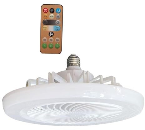 Ventilateur de Plafond LED avec Télécommande, 30W E27 Lampe Intégrée, 3 Couleur Claire, Dimmable et Silencieux pour Salon, Chambre à Coucher, Bureau - Couleur Blanche