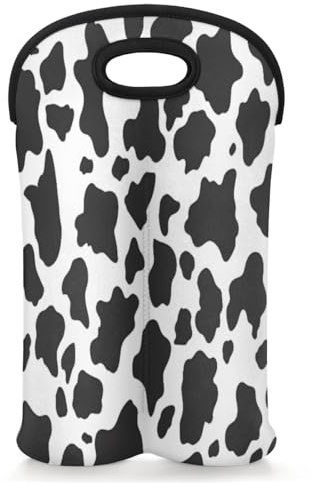 Mintoprints Cow Print Wine Carrier Tote Bag for 2 Bottles Milk Cow Print Neoprene Wine Bottle Holder Carriers Bag Case Wine Cooler Bag for Travel, Picnic, Party