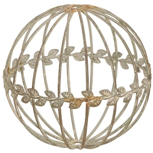 Dekorative Eisenkugel mit Blütenranke - Gartendeko in Grau-Braun als wetterfeste Outdoor-Deko für Garten, Vorgarten, Terrasse, Balkon & mehr - Gartenkugel 19 cm Durchmesser, Gartenfigur Shabby chic
