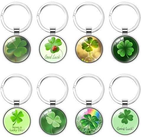 Qaestuan 8 Pièces Porte-clés Trèfle à Quatre Feuilles, Porte Cle Porte Bonheur, Fortune Keychain, Porte-clés Charm étincelant, pour Cadeau, Voiture, Pendentif Décoratif pour Hommes, Femmes