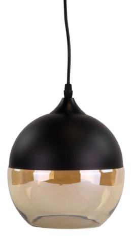 LUXULA elegante Pendelleuchte aus Glas - Schwarz und Bernstein-Farben - E27 Fassung - 1m Kabel - kugelförmig - modern Design Hängeleuchte Hängelampe