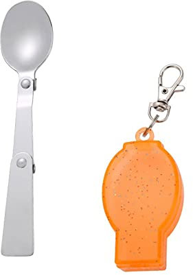 CHDWEY Spoons Portable Tableware Folding Spoon Fork Outdoor Folding Utensil Stainless Pocket Spoon Picnic Tool(Orange)
