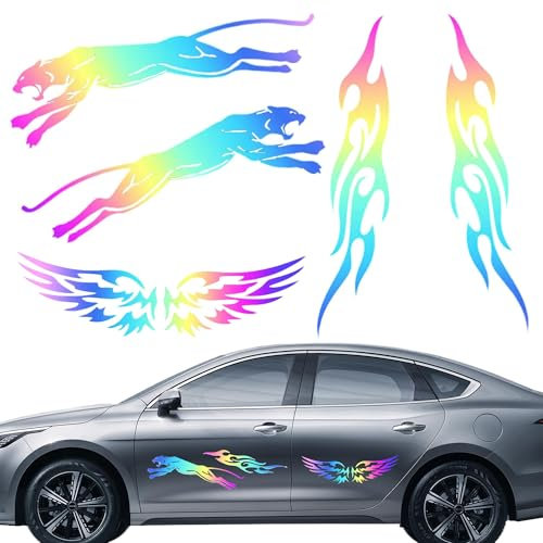 CHENNAN 6 Stück Auto-Kratzer-Aufkleber 3D Autoaufkleber Reflektierende Bunte Laser-Auto-Aufkleber Stilvolle und Schöne für Autos Bikes Motorräder Trucks