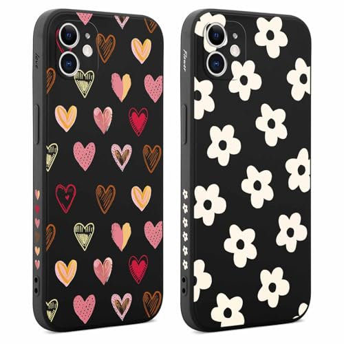 Coalbooliy 2 Piezas Funda para Apple iPhone 11 6,1, Aesthetic Amor Flores Dibujos Diseño Mujeres Motive Negro Carcasa Silicona TPU Cover Bumper Antigolpes Protectora Case, 01