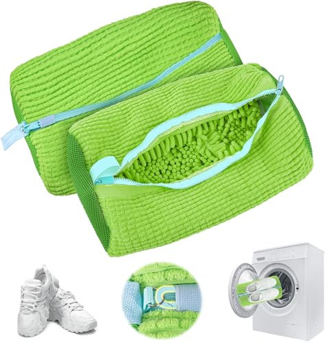 Sac Lavage Chaussures 2 Pièces, Lavage Chaussures à Machine à Laver, Réutilisables à Laver avec Fermeture Éclair et Nettoyage, Protégez vos Chaussures Contre les Dommages-Vert