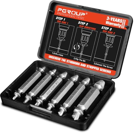 Mr.wintek Juego de 6 extractores de tornillos dañados, #0 - #4, brocas de mano izquierda fáciles de sacar y extractores de flauta en espiral para pernos rotos, pelados y oxidados en metal, madera