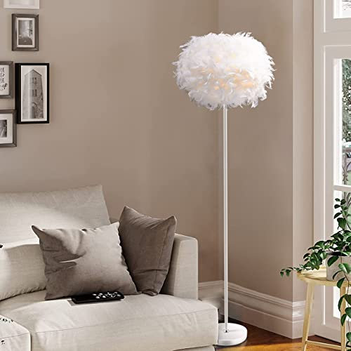 Kariosid Floor Lamp for Living Room,Elegant and Fashionable Feather Floor Lamp,White Modern Feather Standing Lamp for Bedroom, Office,Study,Nursery(E27 Lamp Holder Pedal Switch)