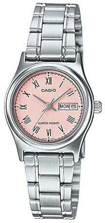 Casio LTP-V006D-4B Montre pour femme en acier inoxydable avec cadran rose romain et date