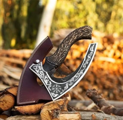 New Viking Pizza Cutter Axe Viking Hatchet Pizza Axe Mini Axe, Pizza Cutter, Small Camping Axe, Small Axe with Premium Leather Sheath Cover