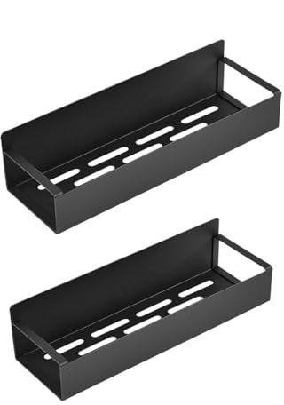 Cozensyson Metall Magnetisches Kühlschrank Aufbewahrungsregal, Magnetisches Gewürzregale mit 4 Haken für Kühlschrank und Backofen (2 Stück, schwarz)