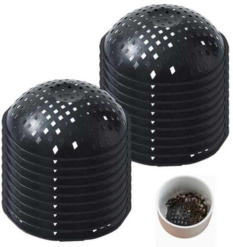 SHITOOMFE Drainage Rocks for Potted Plants, 20Pcs Planting Grid with Drainage Holes 3 Inch Leakproof Plastic Bowl Shape Planter Inserts for Large Pots Breathable Round Mesh Pad for Home Garden