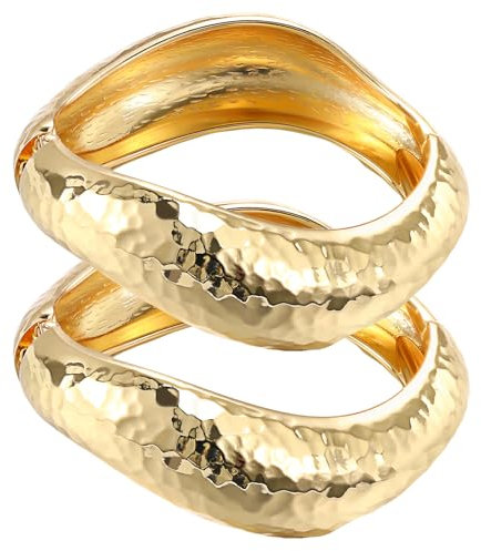 Emibele Gold Armreifen für Frauen, 2PCS Unregelmäßige Chunky Gold Armband Scharnier Offen für Frauen, Breiten Arm Manschette Minimalist Schmuck Geschenke für Valentinstag Weihnachten Geburtstag
