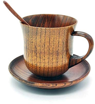 Janmobrian Tasses à Café,Tasses et Soucoupes 3pcs Set Soucoupe Tasse en Bois cuillère à café de thé Outils Accessoires