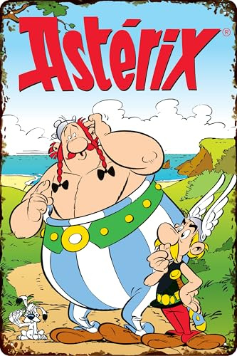 LUCKYLINDE - Plaque en tôle rétro, ASTERIX et OBELIX, série culte de bande dessinée française, plaque décorative, 14 x 20 cm (Astérix et Obélix cherchent le chemin)