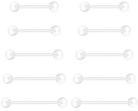 Besyvvin 10er Zungenpiercing Brustwarzenpiercing 12/14/16/18/20mm Plastik Piercing Zunge Nippel Ring Flexibler Kunststoff