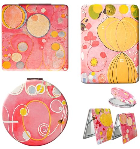 3-teiliger faltbarer Kunst-Schminkspiegel, tragbarer Reisekosmetikspiegel aus PU-Leder, kompakter Taschenspiegel, faltbarer Reisespiegel für Handtasche, Schminktisch, Geschenk（Hilma af Klint）