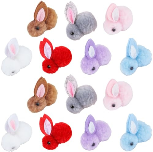 SUNNYCLUE 28 Stück 7 Farben Miniatur Plüschhase Osterhase Plüsch Großpackung Niedlicher Lustiger Puff Bunte Mini Plüschtiere Aus Wollfilz Zum Basteln DIY Haarspange Dekor Zubehör Ei Ostern