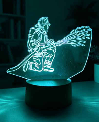BIRBANN 3D Illusion Feuerwehrmann LED Lampe Nachtlicht - 7-Farben Wechsellicht für Jungen zimmer, Beruhigendes Nachtlicht für Schlafatmosphäre, Geschenk für Kinder und Jugendliche