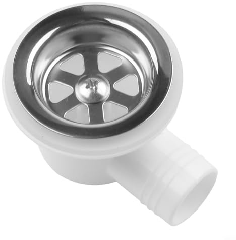 Accesorio de ángulo de drenaje de residuos para fregadero de RV, acero inoxidable y polipropileno, 2.99 pulgadas, fácil de instalar para campistas, caravanas y barcos