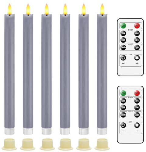 AiiBowy Led Kerzen [6er Set ] Flammenlose Kerze, Timer Funktion mit Fernbedienung, Batteriebetriebene mit 3D Flamme, Fensterkerzen, Led Stabkerzen Home Deko Weihnachten Party (Grau)