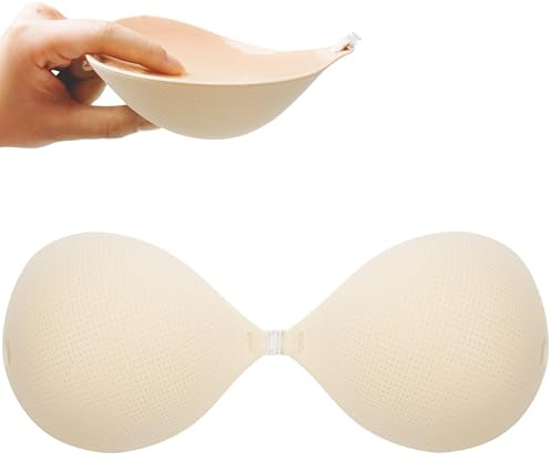 Nimiah Thick Padded Adhesive Bra, Invisible Push up Sticky Bra Add Cup Size Instantly for Women Wedding Dress Beige
