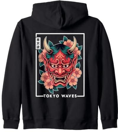 Maschera Giapponese del Diavolo Yokai del Diavolo Hannya Giappone Oni Felpa con Cappuccio