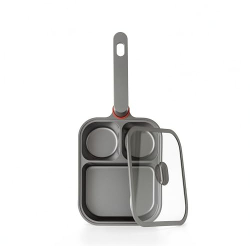 Gralara Padella Divisa a Tre Scomparti Pentola Quadrata Pentola per Cucina, Titanio 3 Fori Con Coperchio