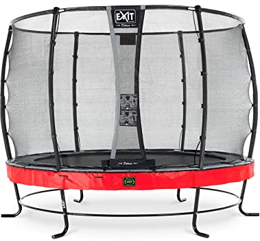 EXIT TOYS Elegant Premium Rundes Trampolin - ø366cm - Mit Deluxe Sicherheitsnetz - Extra Starker und Stabiler Rahmen - Lange Federn - Rostfrei - Einfache Montage - Luxuriöse Ausführung - Rot