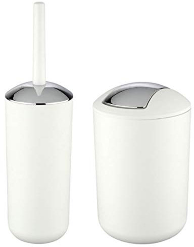 WK Brasilia Matt Enclosed Plastic Toilet Brush and Bathroom Bin Set (White)