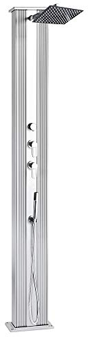 Formidra - Hybrid-Dusche Dada Straight 40 l – DS-D463AX – Außendusche mit Heiß-/Kaltwasseranschlüssen, Abnehmbarer Handbrause und Antikalk-Duschkopf – Edelstahl – 32,4 x 14 x 228 cm