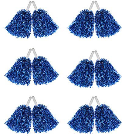 Hooshing Cheerleading-Pompons, Metallfolie, Königsblau, mit Kunststoffgriffen, für Teamsportarten, 12 Stück