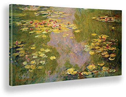 Giallobus - Gemälde - Claude Monet - Reflexionen und Seerosen - Leinwand - 140x70 - Bereit zum Aufhängen - Moderne Gemälde für zu Hause