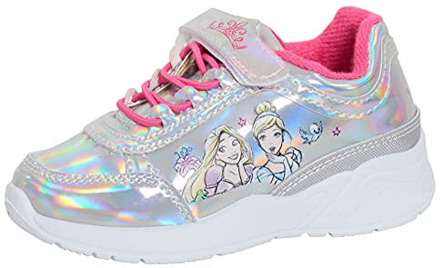 Disney Baskets de princesse pour filles - Argent holographique - Chaussures de sport pour enfants - Ariel Raiponce Belle Cendrillon