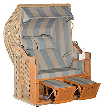 Sonnenpartner Strandkorb Classic 2-Sitzer Halbliegemodell Marone/grau mit Sonderausstattung