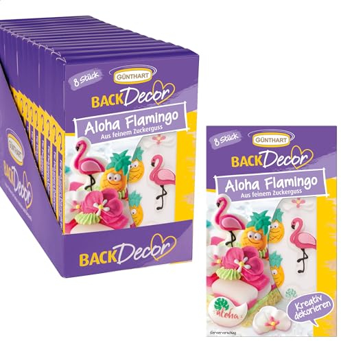 Günthart BackDecor | VKE mit 15 Packungen | Zucker Flamingo Set | Ananas aus Zucker | Flamingo Zuckerfiguren | Aloha Zuckerfiguren | Aloha Party | Flamingo Party