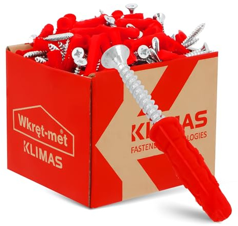 KLIMAS® Rahmendübel Ø 8 x 40 mm mit Senkkopfschraube Ø 5 x 50 mm 100 Stück | Universal-Rahmendübel zur Befestigung in Beton Ziegeln Gipsbauplatten uvm. mit Schrauben PZ-2 | Dübel Set